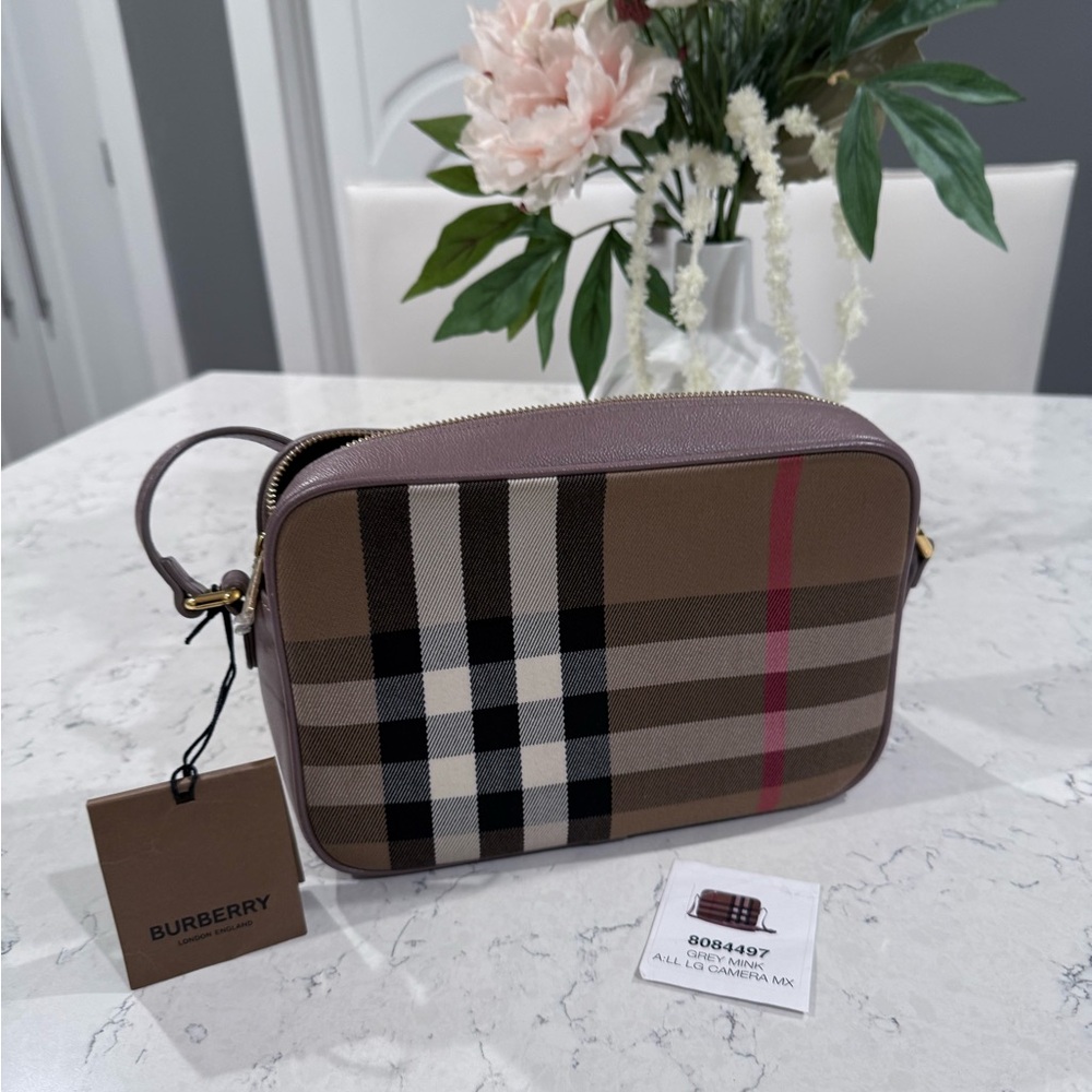 Burberry Gray Mink Camera Bag with Check Pattern - Picture 6 of 13